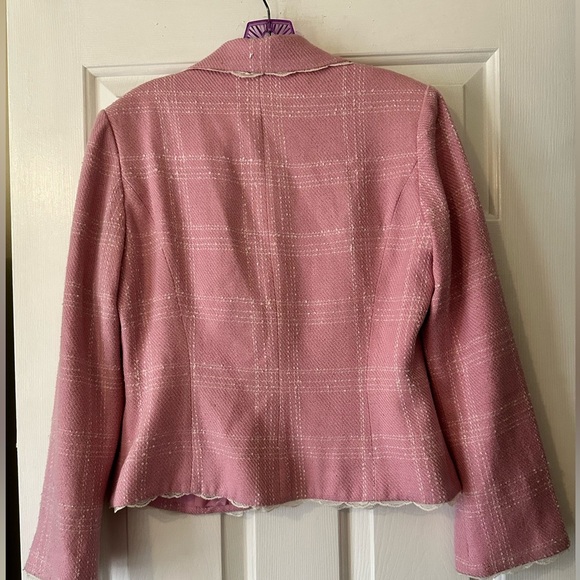 Vintage Silk blend Pink & white plaid blazer with lace, size 8, preppy, Barbie - Picture 4 of 7